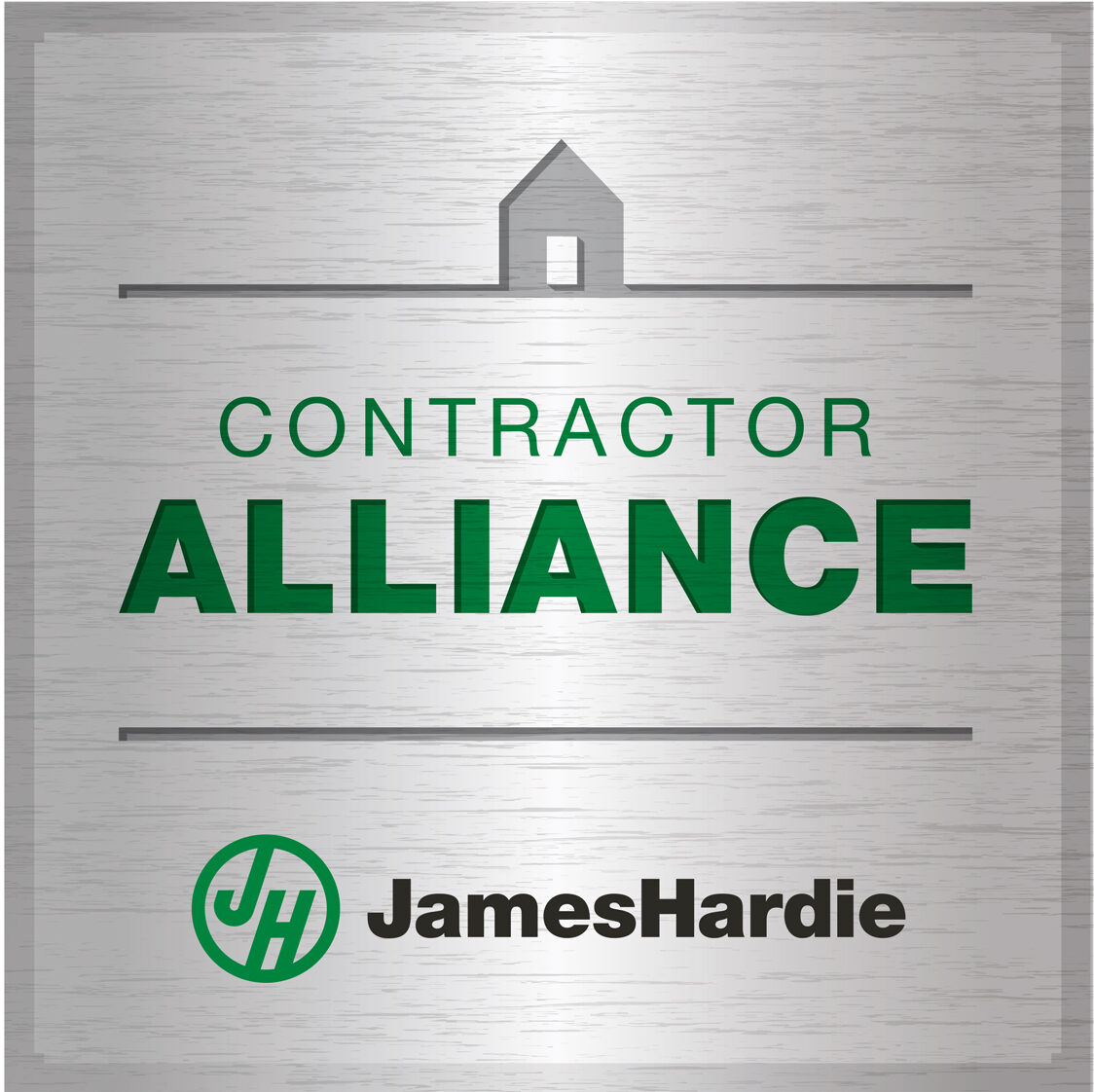 At American Custom Contractors we are members of the James Hardie Contractors Alliance. This is the green and gray logo that indicates that program.