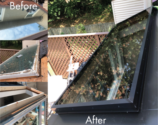 The installation process of a new skylight flashed in black metal. Home is located in Rockville MD. We have done 5 separate project for these homeowners.