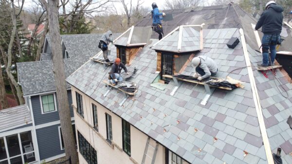 American Custom contractors team installing a natural Vermont slate multi-color blend in Washington DC