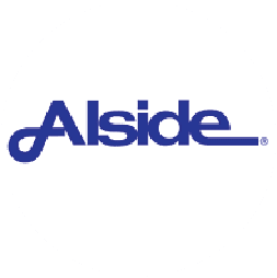 This is a round logo with white background and the word ALSIDE in cobalt blue in the middle.