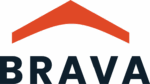 This logo features an orange graphic in the shape of a pointed roof with the word BRAVA in bold block letters underneath. All set on a white background. This is the logo for Brava Roofing System, which is a synthetic roof tile company. American Custom Contractors can have this logo on their site because they are a preferred contractor for installing this product.
