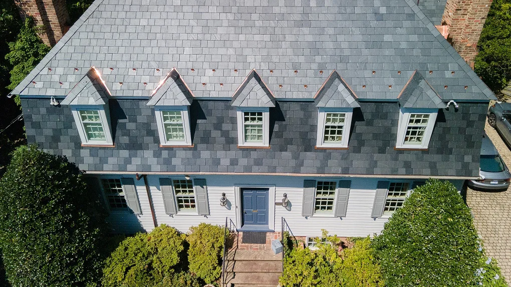 slate roof with copper gutters